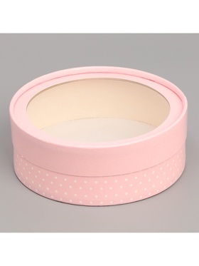 Коробка для макарун, кондитерская упаковка тубус с окном «Розовый» 16×16×5 см