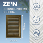 Решетка вентиляционная ZEIN Люкс РМ2030З, 200 х 300 мм, с сеткой, металлическая, золотая - фото 11936241