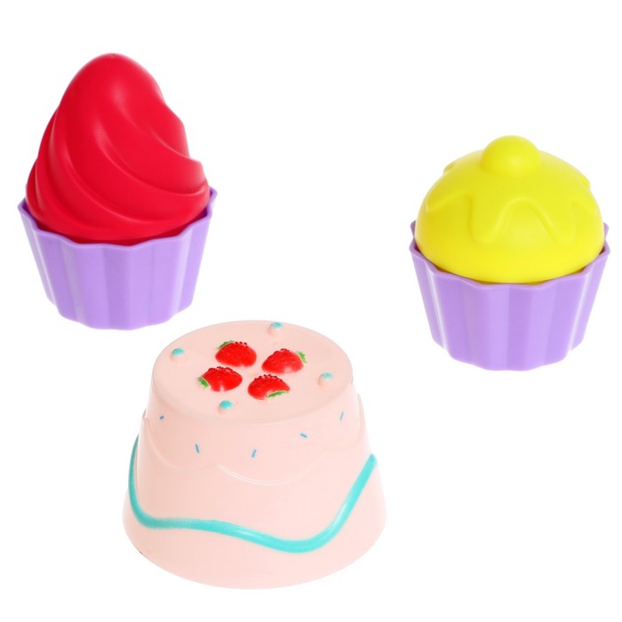 Песочный набор в сетке «Тортик» ведерки, свечки, лопатки, тарелочки, формочки, МИКС 63230