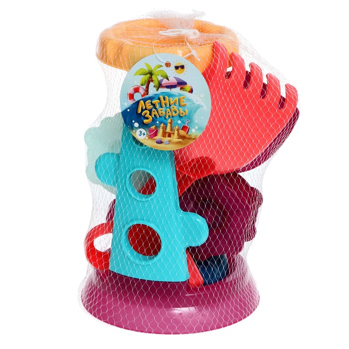 Песочный набор в сетке «Мельница-12»: лопата, грабли, формочки 3 шт., МИКС 63236