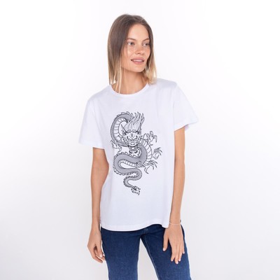 Футболка женская «Дракон», принт белый, чёрный, размер 52