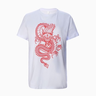 Футболка женская «Дракон», принт белый, красный, размер 46