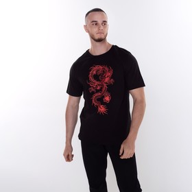 Футболка мужская «Дракон», цвет чёрный/принт красный, размер 48