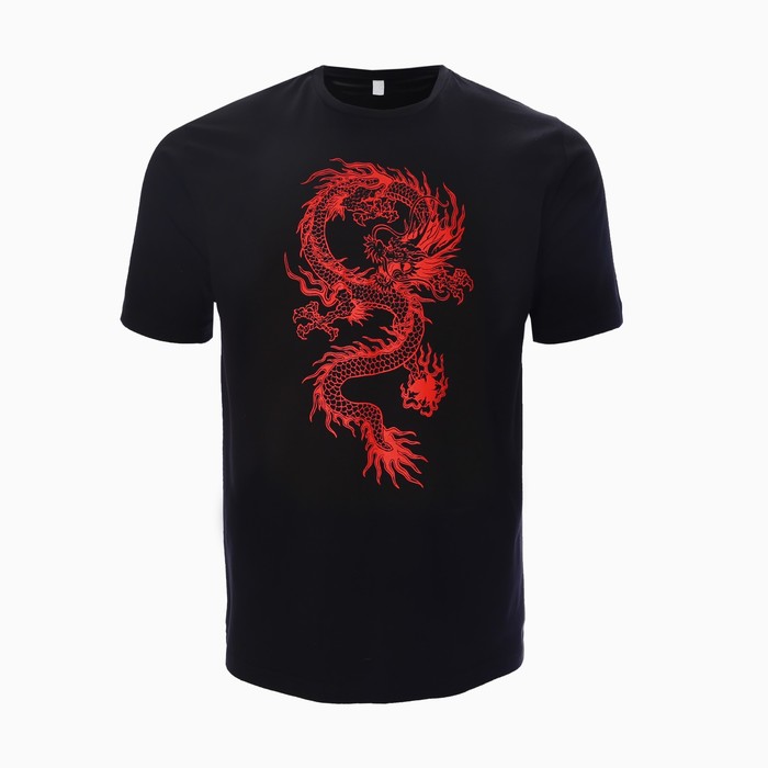 Футболка мужская «Дракон», цвет чёрный/принт красный, размер 48 - Фото 1
