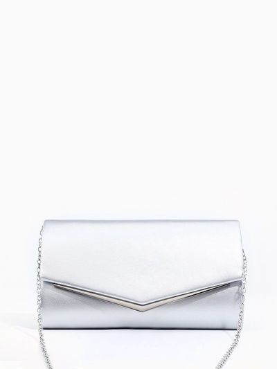 Сумка-клатч женская вечерняя на магните, с длинной цепочкой, серебристая