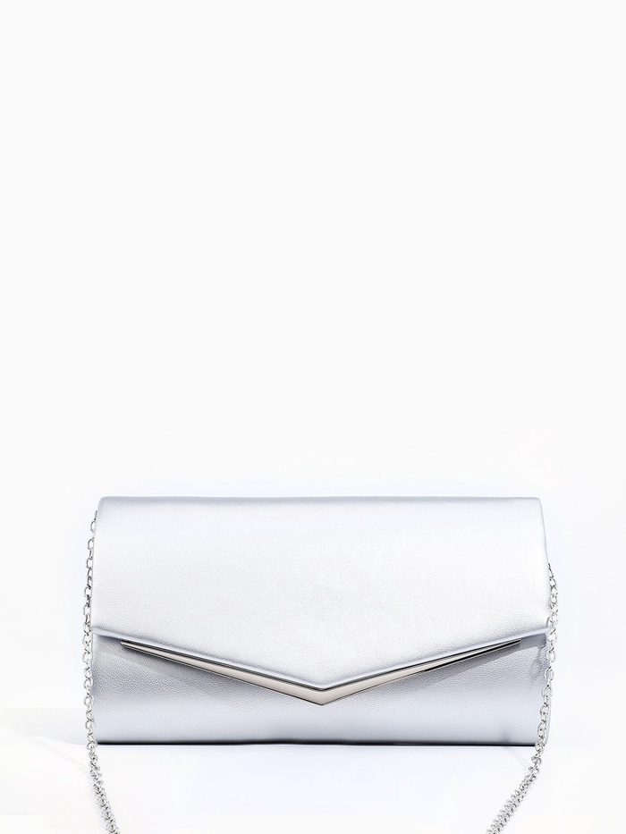 Сумка-клатч женская вечерняя на магните, с длинной цепочкой, серебристая