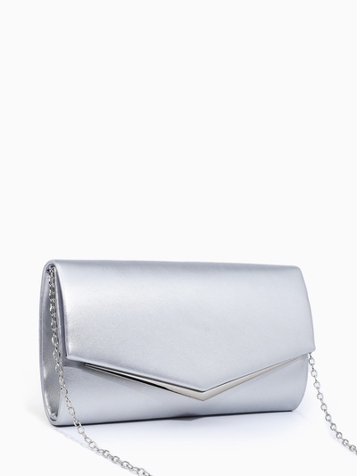 Сумка-клатч женская вечерняя на магните, с длинной цепочкой, серебристая