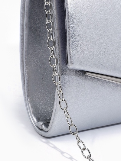 Сумка-клатч женская вечерняя на магните, с длинной цепочкой, серебристая