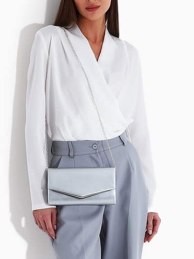 Сумка-клатч женская вечерняя на магните, с длинной цепочкой, серебристая