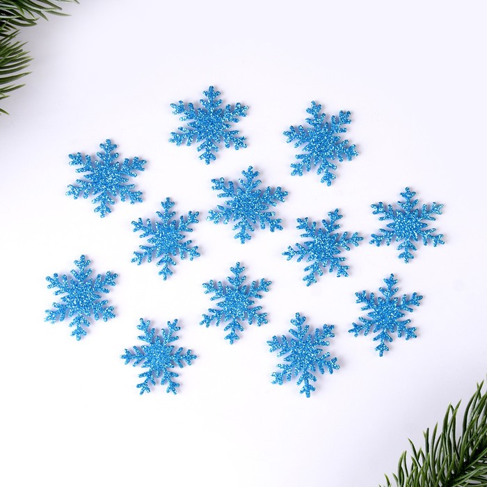 Новогодний набор для декора «Снежинки» 12 шт, цвет голубой