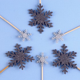 Топпер и шпажки новогодние «Снежинки», 6 шт. (комплект 2 шт)