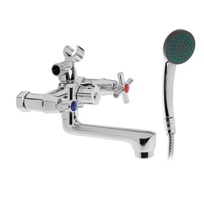 УЦЕНКА Смеситель для ванны ZEIN, короткий излив, кран-букса латунь 1/2", душевой набор, хром