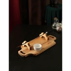 Подарочный набор для подачи шашлыка: доска - тарелка 40×18×5,5 см, шампур 1 шт, опахало, соусник, берёза - фото 4380741