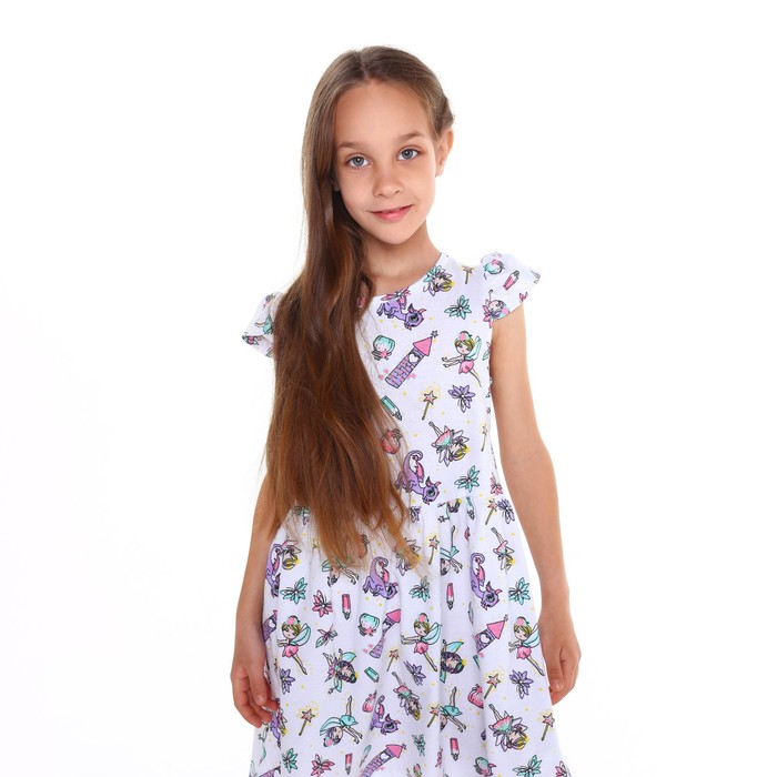 Платье для девочки, цвет белый/бабочки/феи, рост 116-122 см
