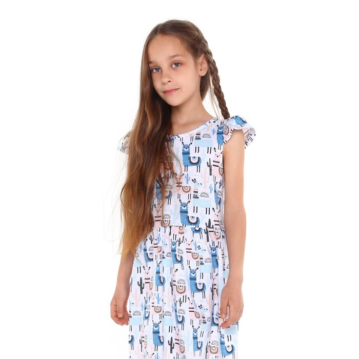 Платье для девочки, цвет белый/лама, рост 116-122 см