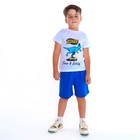 Комплект для мальчика (футболка/шорты), цвет белый/голубой, рост 110-116 см - фото 10535809