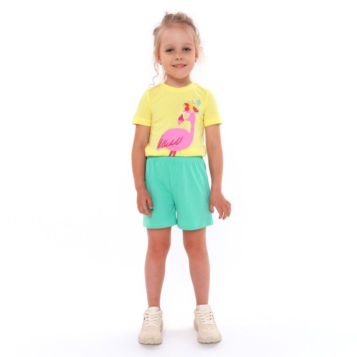 Комплект для девочки (футболка/шорты), цвет жёлтый/ярко-бирюзовый, рост 98-104 см