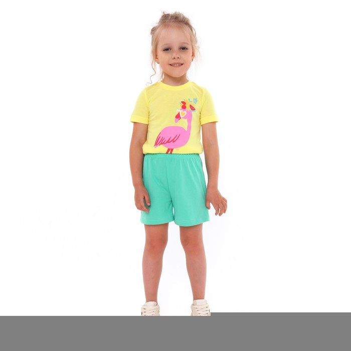 Комплект для девочки (футболка/шорты), цвет жёлтый/ярко-бирюзовый, рост 110-116 см