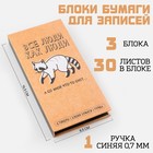 Блок бумаг для записей 3 блока по 30 листов, стикеры, ручка шариковая синяя 0.7 мм «Енот» 9378432 - фото 10536196