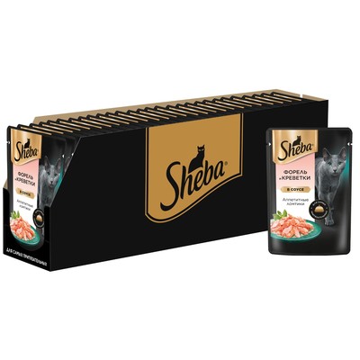 Влажный корм Sheba для кошек, креветки/форель, пауч, 75 г