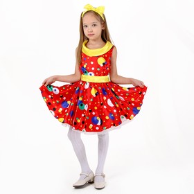 Карнавальный костюм «Стиляги 1», платье красное в горох, повязка, р. 30, рост 110-116 см