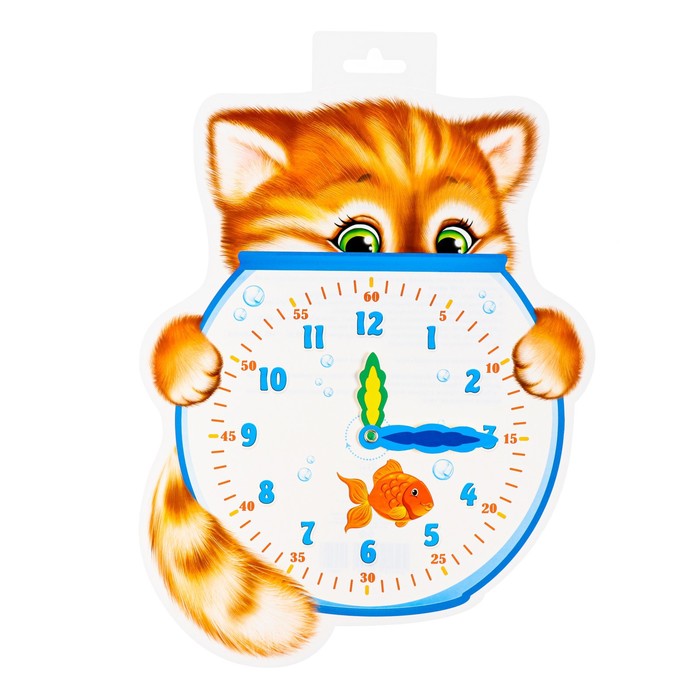 Плакат "Учимся определять время" котик, 27,8х38,6 см - фото 10538239