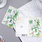 Открытка "С Днем Рождения!" конгрев, тиснение, лилии, зеленый тон, 19,4х12,5 см (комплект 10 шт) - фото 22261640