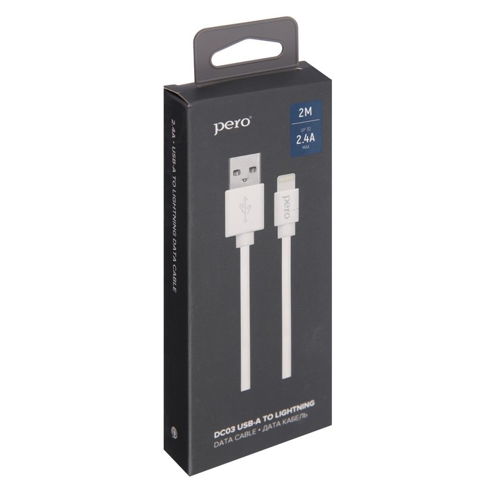 Кабель PERO DC-03 Lightning - USB, 2,4А, 2м, белый - фото 51463577