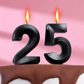 Свеча в торт юбилейная "Грань" (набор 2 в 1), цифра 25 / 52, мокрый асфальт, 6,5 см