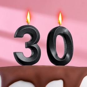 Свеча в торт юбилейная "Грань" (набор 2 в 1), цифра 30, мокрый асфальт, 6,5 см