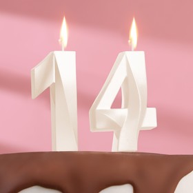 Свеча в торт юбилейная "Грань" (набор 2 в 1), цифра 14 / 41, жемчужный, 6,5 см