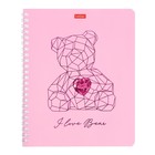 Тетрадь 48 листов в клетку на гребне "Розовые медвежата", обложка мелованный картон, матовая ламинация, 3D фольга, блок офсет 65г/м2, 4вида, МИКС - фото 24218337