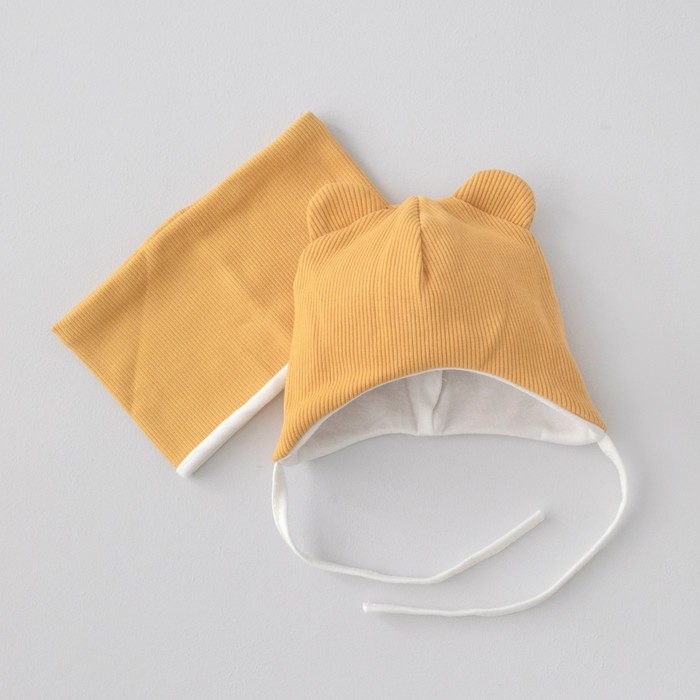 Комплект детский KinDerLitto «Орсетто», 2 предмета: шапка, снуд, возраст 3-6 месяцев, цвет горчица - Фото 1