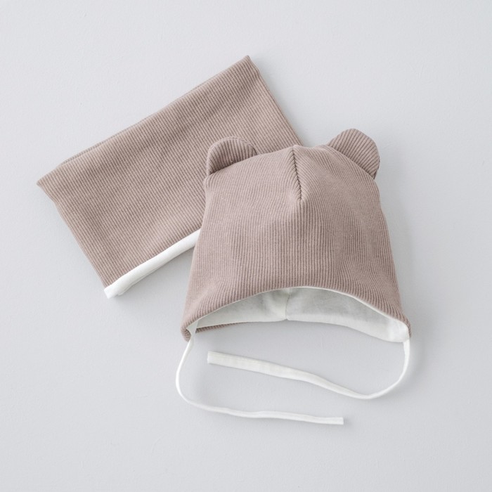 Комплект детский KinDerLitto «Орсетто», 2 предмета: шапка, снуд, возраст 6-12 месяцев, цвет капучино - Фото 1