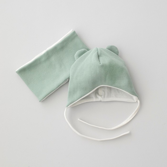 Комплект детский KinDerLitto «Орсетто», 2 предмета: шапка, снуд, возраст 6-12 месяцев, цвет полынь - Фото 1