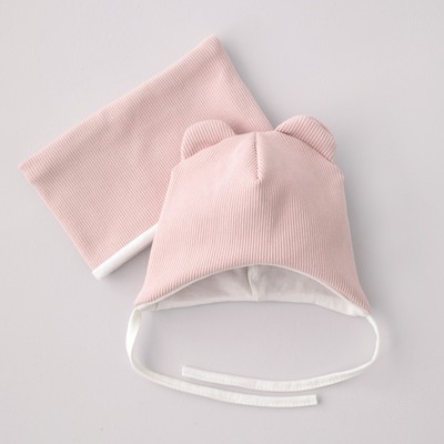 Комплект детский KinDerLitto «Орсетто», 2 предмета: шапка, снуд, возраст 3-6 месяцев, цвет розовая пудра