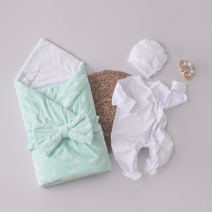 Комплект на выписку KinDerLitto «Новые звёздочки», 4 предмета, рост 50-56 см, цвет ментол - Фото 1