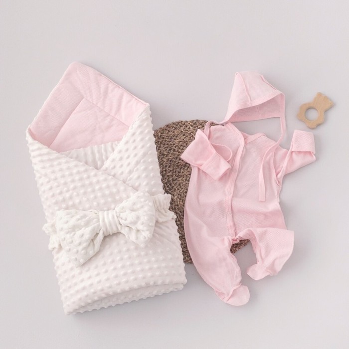 Комплект на выписку KinDerLitto «Первый гардероб», 4 предмета, рост 50-56 см, цвет розовое молоко