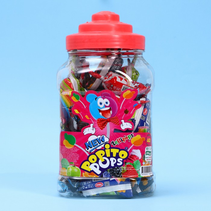 Леденец на палочке Popito Pops банка, 15 г - Фото 1