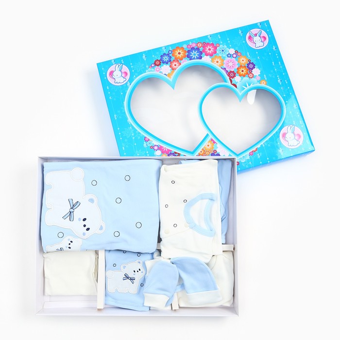 Комплект детский в коробке (10 предметов), цвет голубой, рост 56см