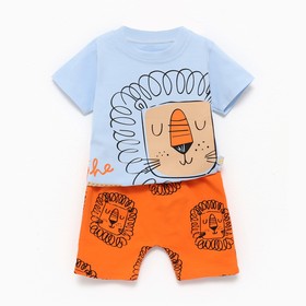 Комплект (футболка/шорты) детский, цвет голубой/оранжевый, рост 74см