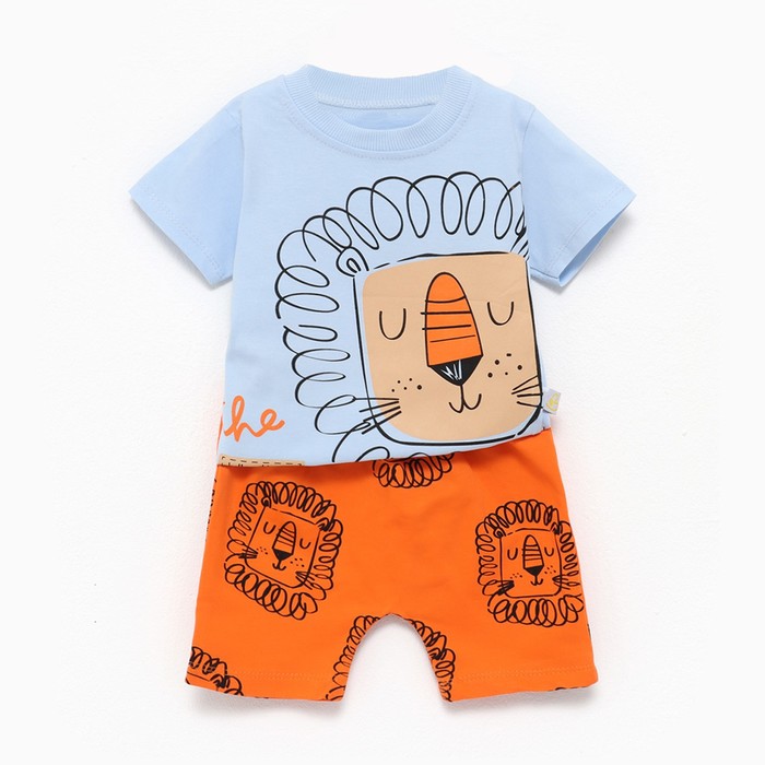 Комплект (футболка/шорты) детский, цвет голубой/оранжевый, рост 80см