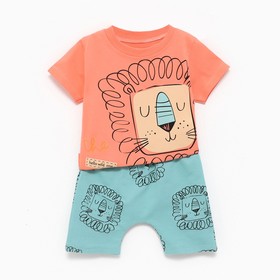Комплект (футболка/шорты) детский, цвет оранжевый/мята, рост 92см