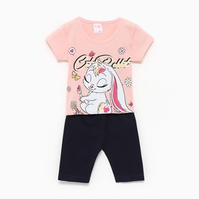 Комплект (футболка/велосипедки) для девочки, цвет персик, рост 68см