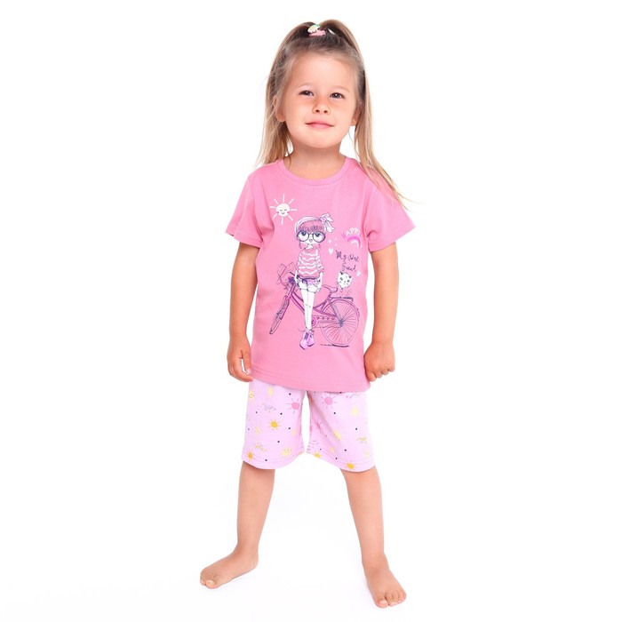 Пижама (футболка/шорты) для девочки, цвет пудра, рост 92см