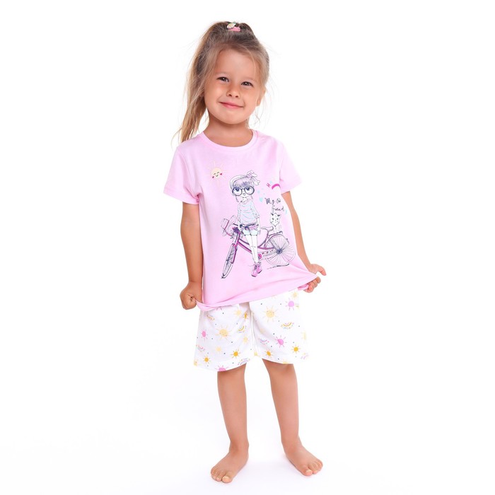 Пижама (футболка/шорты) для девочки, цвет розовый, рост 92см