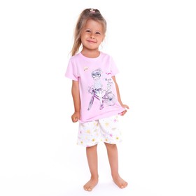 Пижама (футболка, шорты) для девочки, цвет розовый, рост 98 см