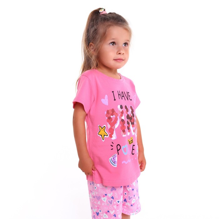 Пижама (футболка/шорты) для девочки, цвет ярко-розовый, рост 80см
