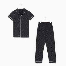 Пижама (футболка/брюки) для мальчика, цвет чёрный, рост 146см