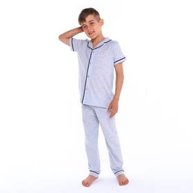 Пижама (футболка/брюки) для мальчика, цвет серый, рост 146см